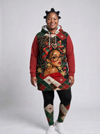 "Kipenzi" Christmas Hoodie Dress — front view on model, styled with the matching leggings
