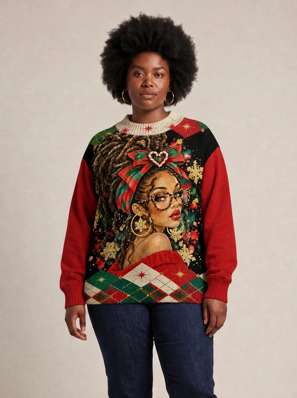 "Kipenzi" Christmas Sweatshirt — front view on model