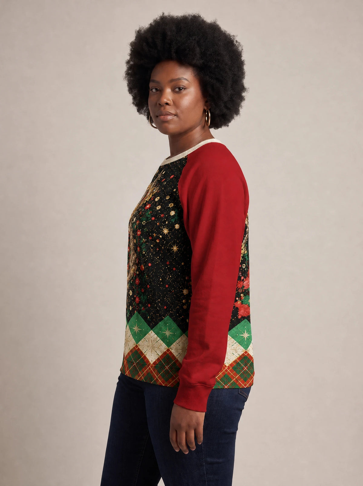 "Kipenzi" Christmas Sweatshirt — side view on model