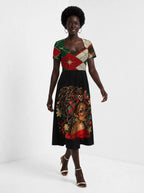 "Kipenzi" Christmas Sweetheart Midi Dress — front view on model