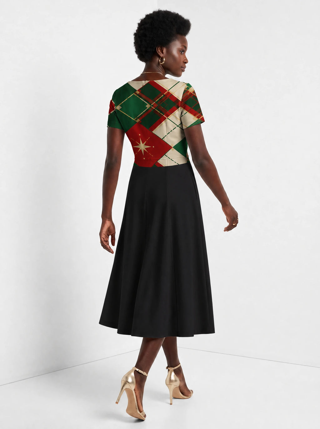 "Kipenzi" Christmas Sweetheart Midi Dress — back view on model