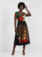 "Kipenzi" Christmas Sweetheart Midi Dress — styled on model
