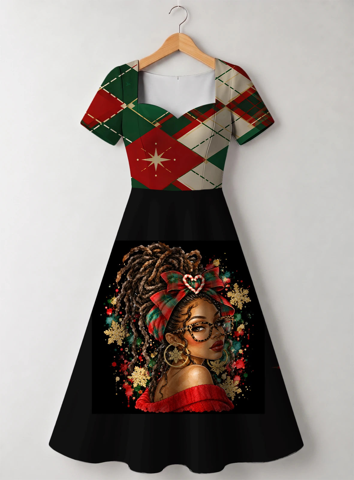 "Kipenzi" Christmas Sweetheart Midi Dress — front flat