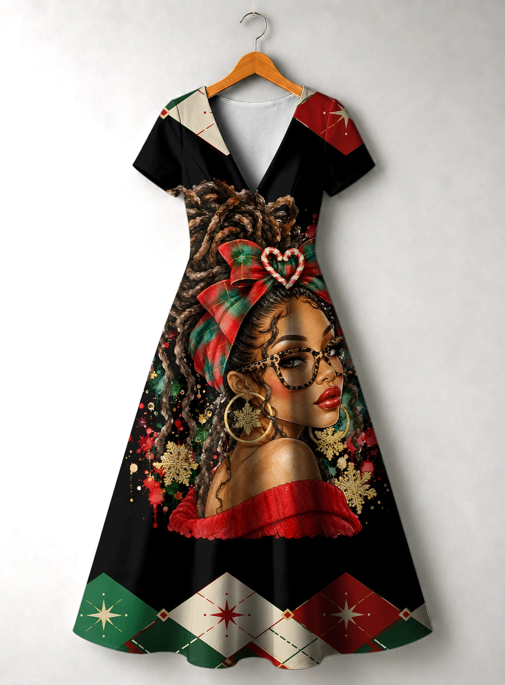 "Kipenzi" Christmas V Neck Midi Dress Promo