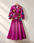 "Kipepeo" Long Puff Sleeve Dress — the dress on a hanger, front