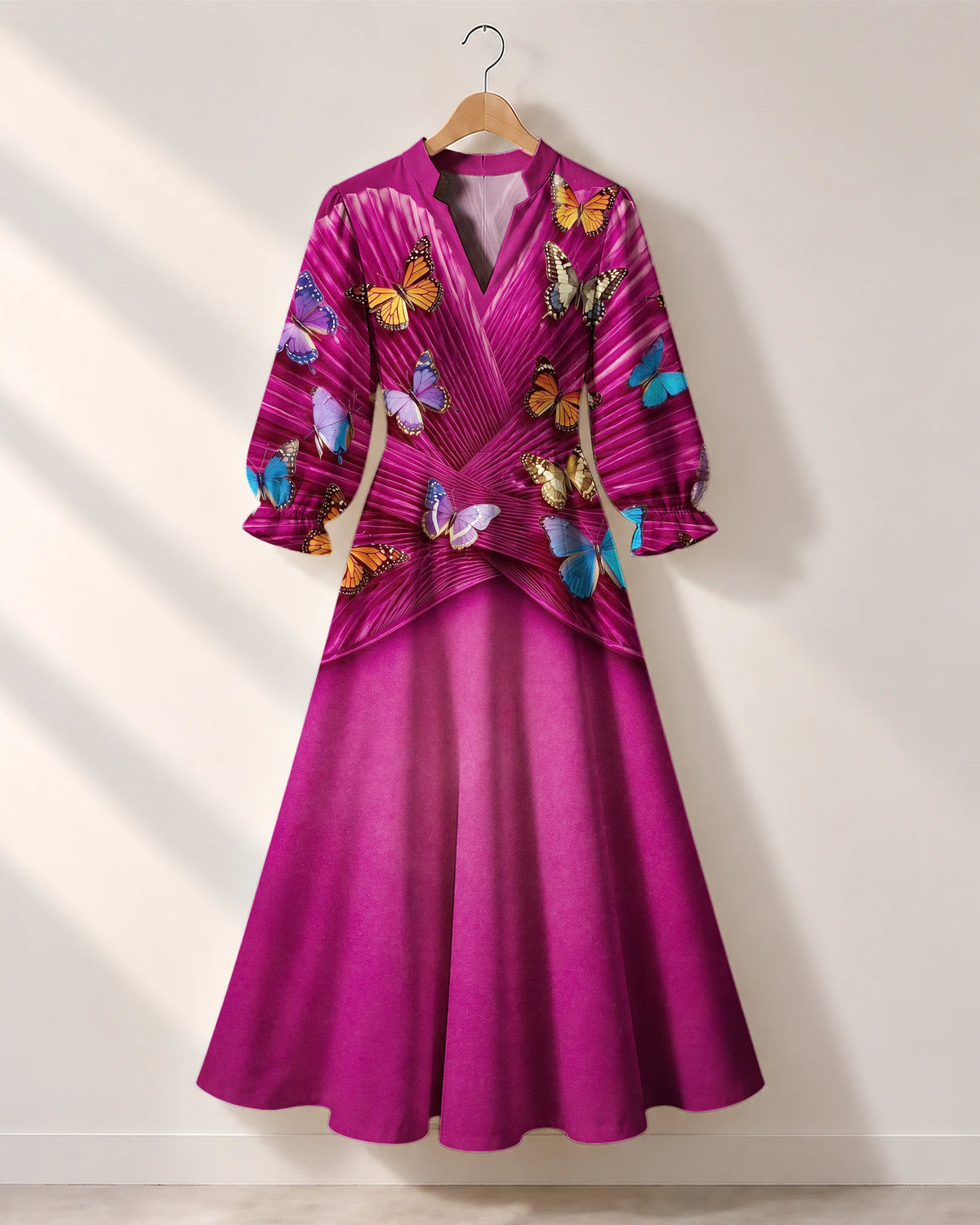 "Kipepeo" Long Puff Sleeve Dress — the dress on a hanger, front