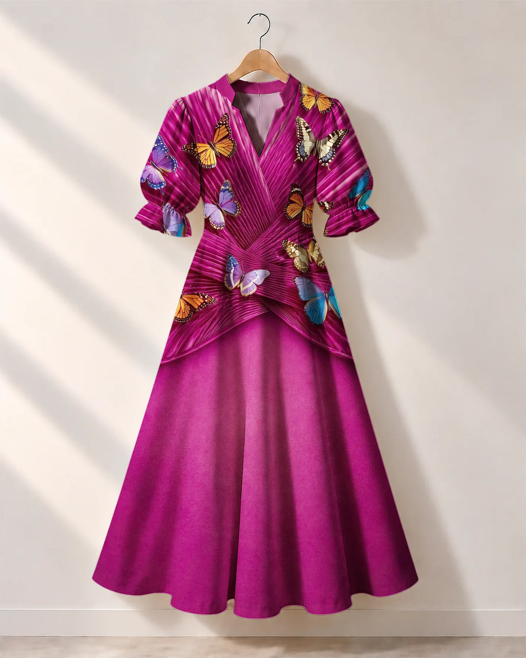 "Kipepeo" Puff Sleeve Dress — the dress on a hanger, front