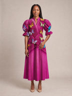 "Kipepeo" Puff Sleeve Dress — standing, angled view on model