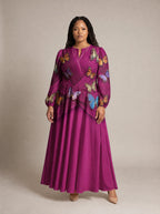"Kipepeo" Puff Sleeve Maxi Dress — standing, angled view on model
