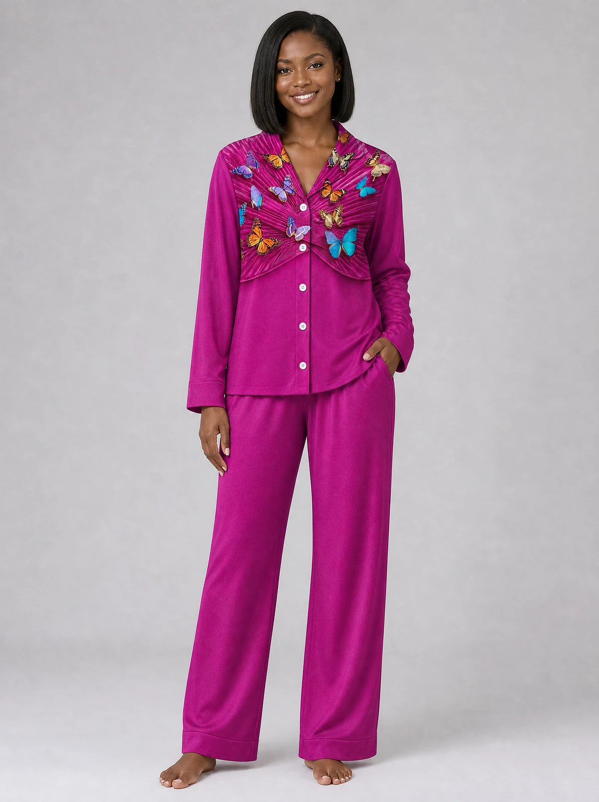 "Kipepeo" Pajama Set — front view on model