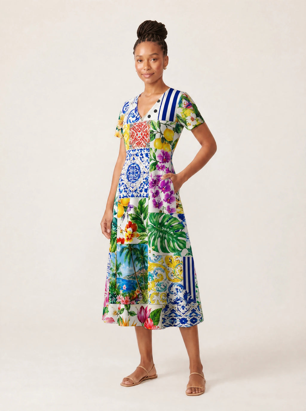 "Kisiwa" V Neck Midi Dress — full body