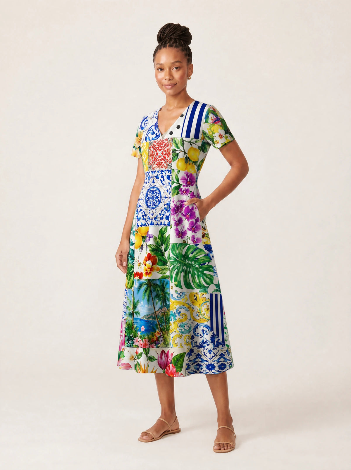 "Kisiwa" V Neck Midi Dress — full body