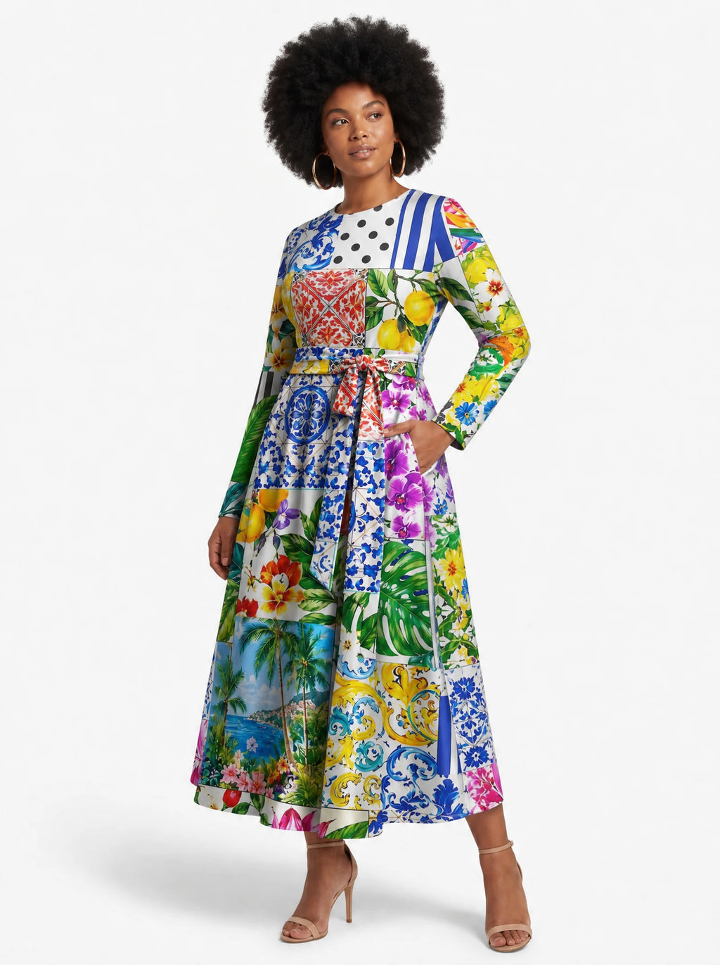 "Kisiwa" Long Sleeve Midaxi Dress — front view on model