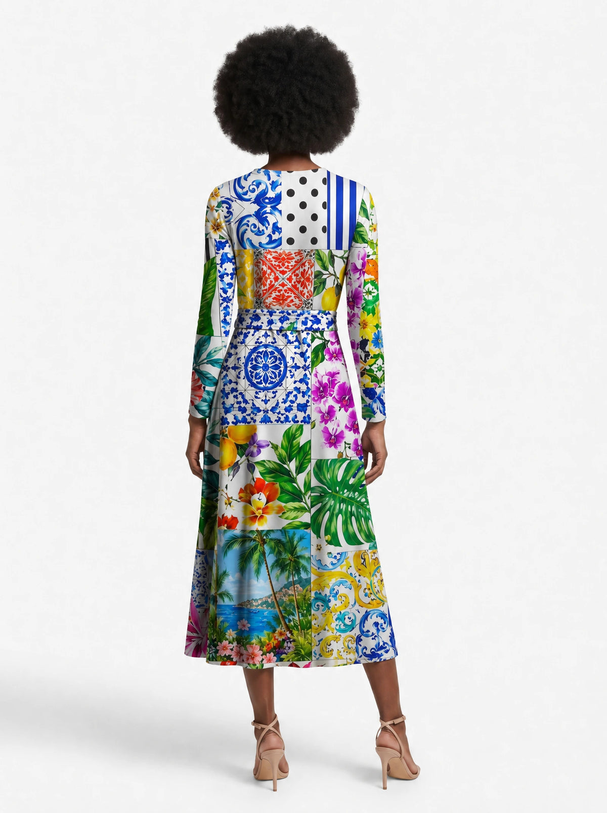 "Kisiwa" Long Sleeve Midaxi Dress — back view on model