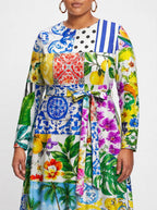 "Kisiwa" Long Sleeve Midaxi Dress — close-up of the tie sash and the in-seam side pocket