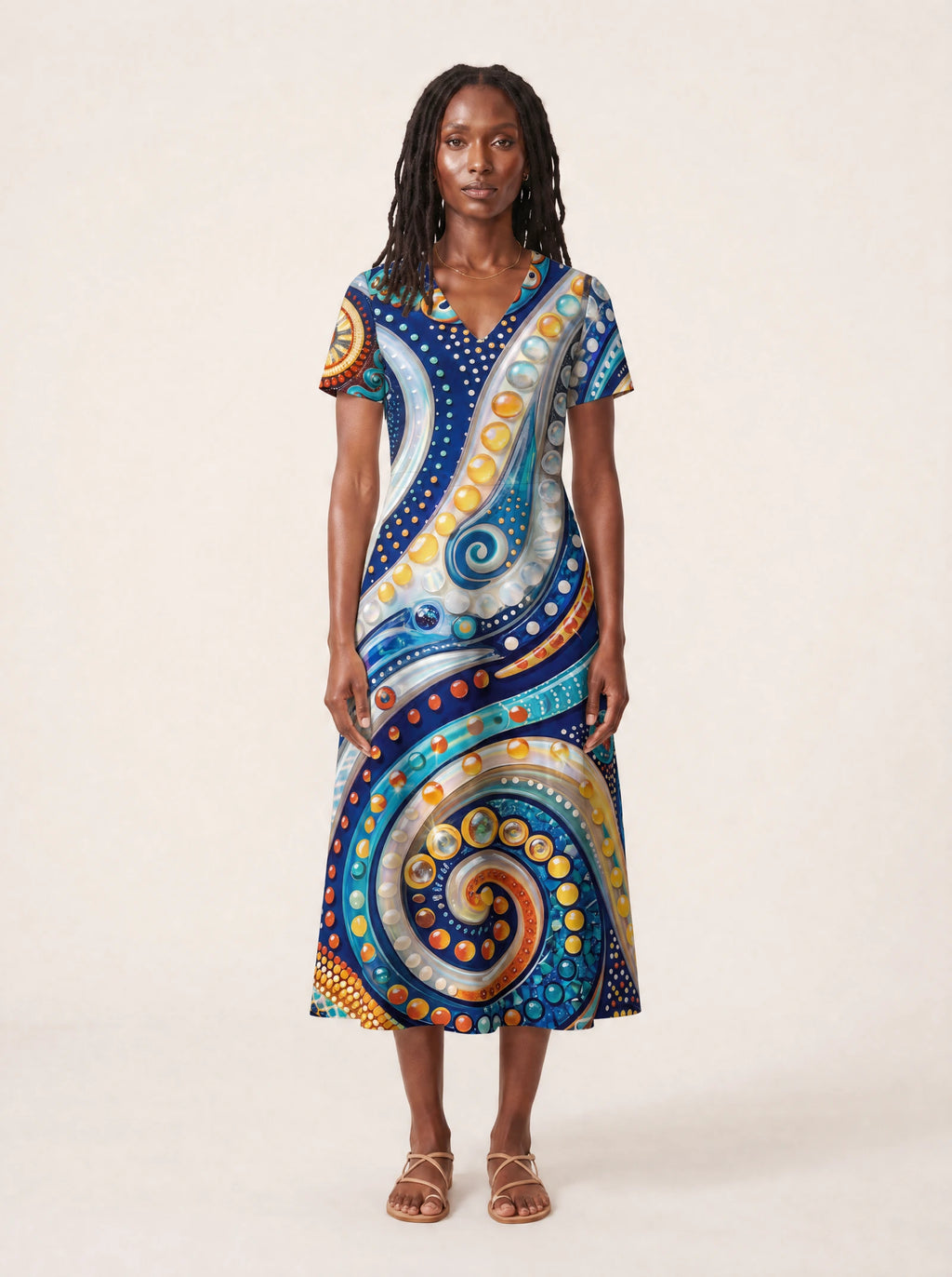 "Kito" V Neck Midi Dress — front