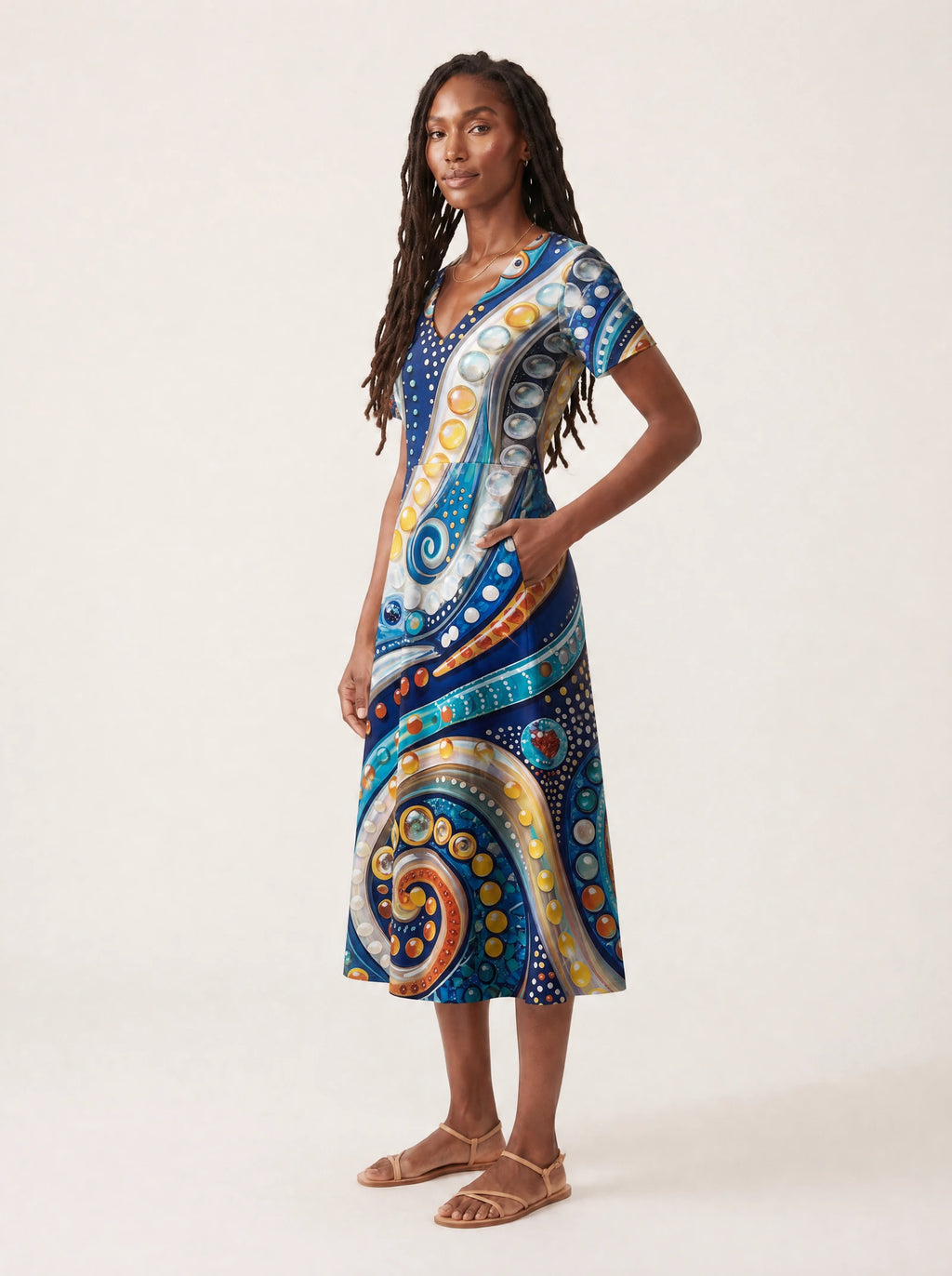 "Kito" V Neck Midi Dress — full body