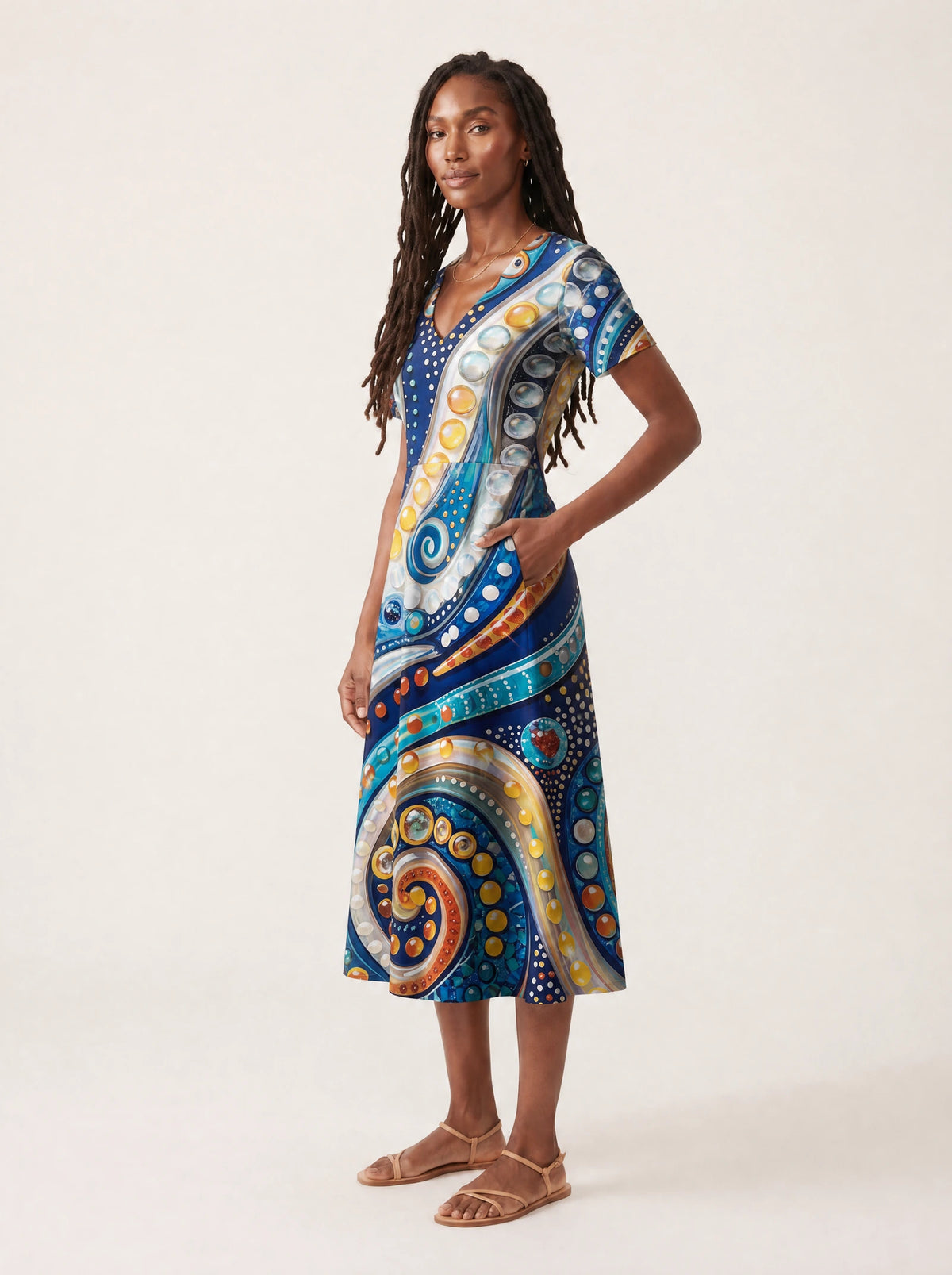 "Kito" V Neck Midi Dress — full body