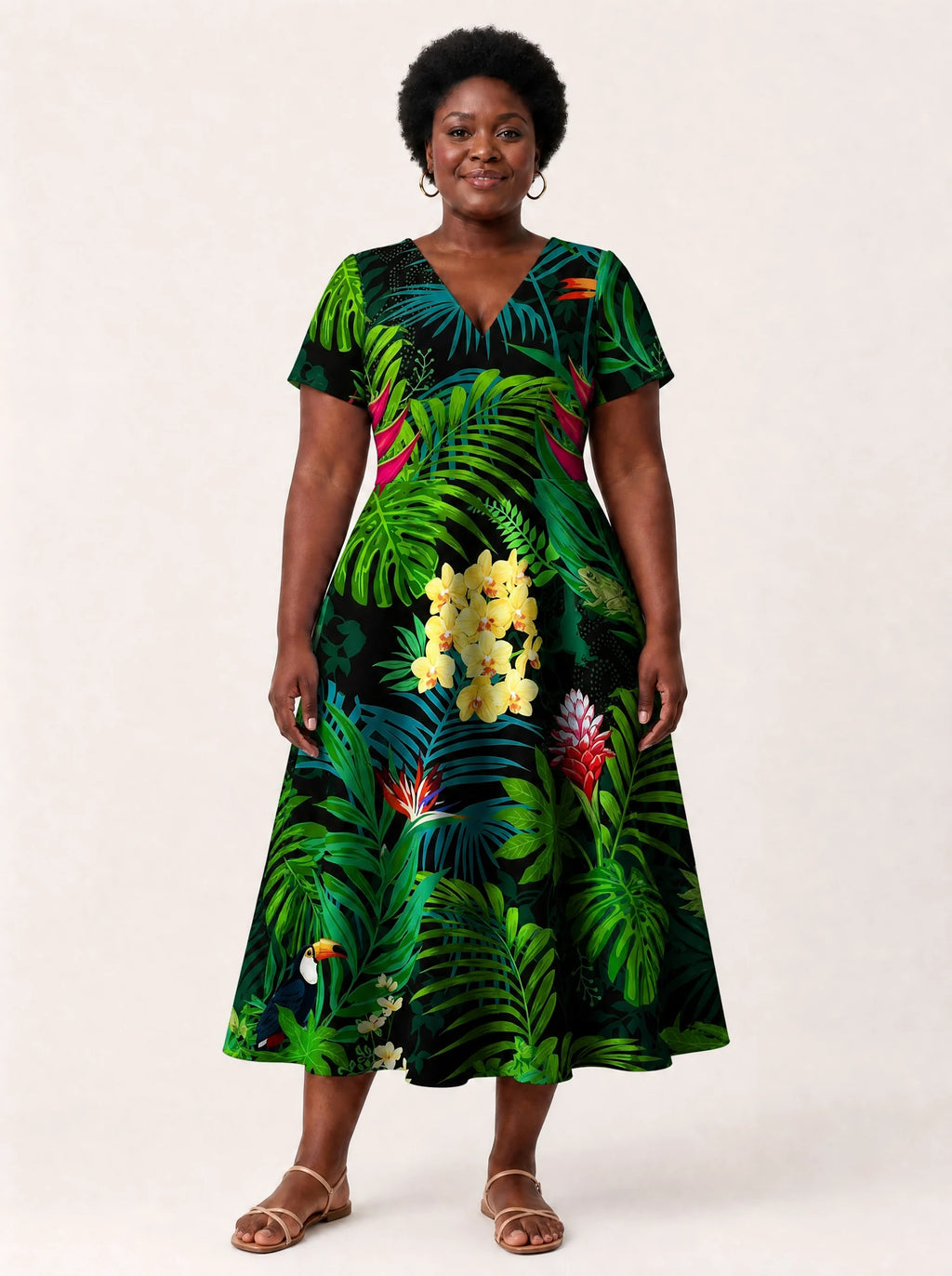 "Kitropiki" V Neck Midi Dress — front