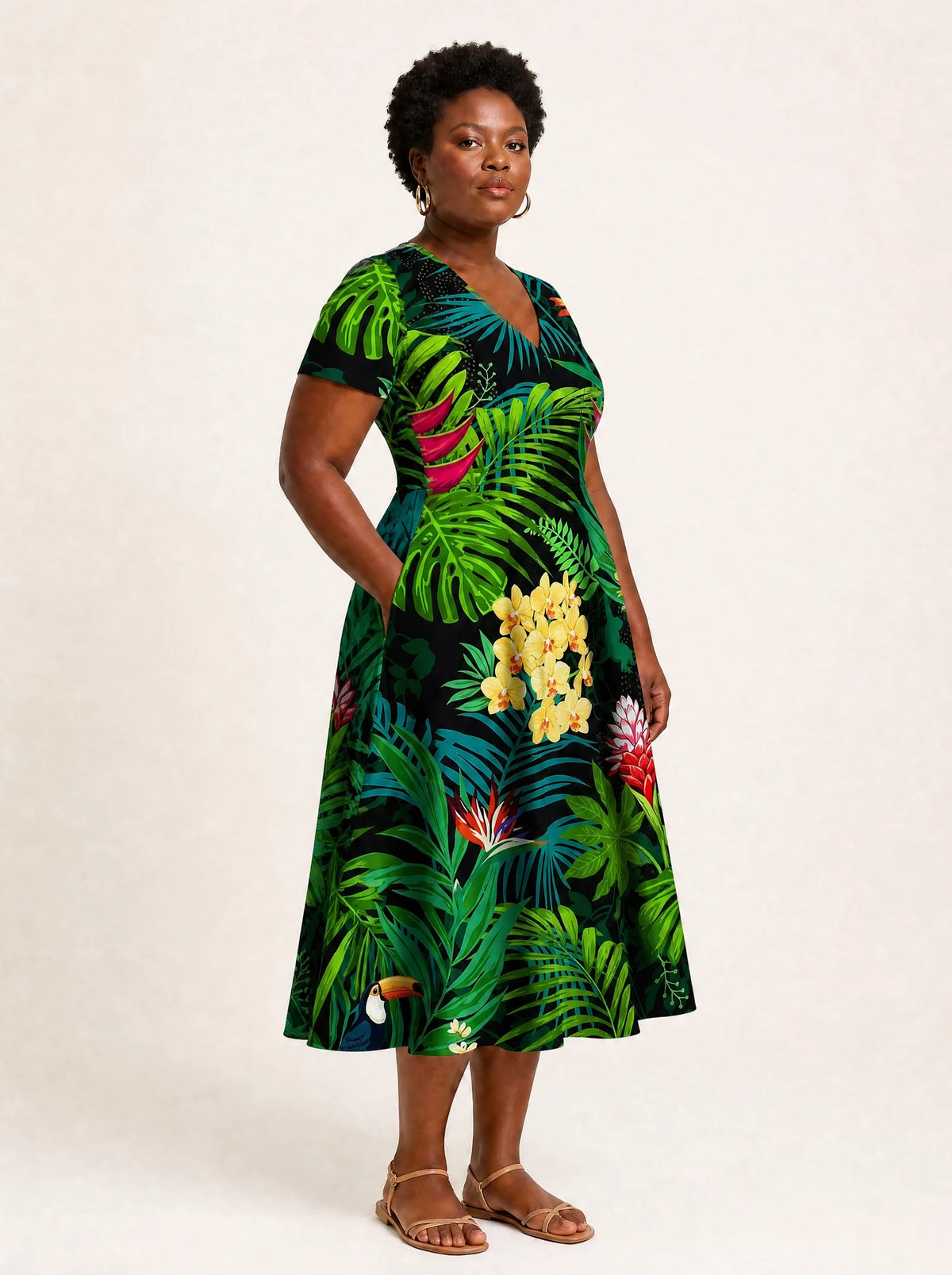 "Kitropiki" V Neck Midi Dress — full body