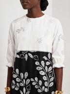 "Kivuli" Long Sleeve Maxi Dress — close-up of the high round neckline