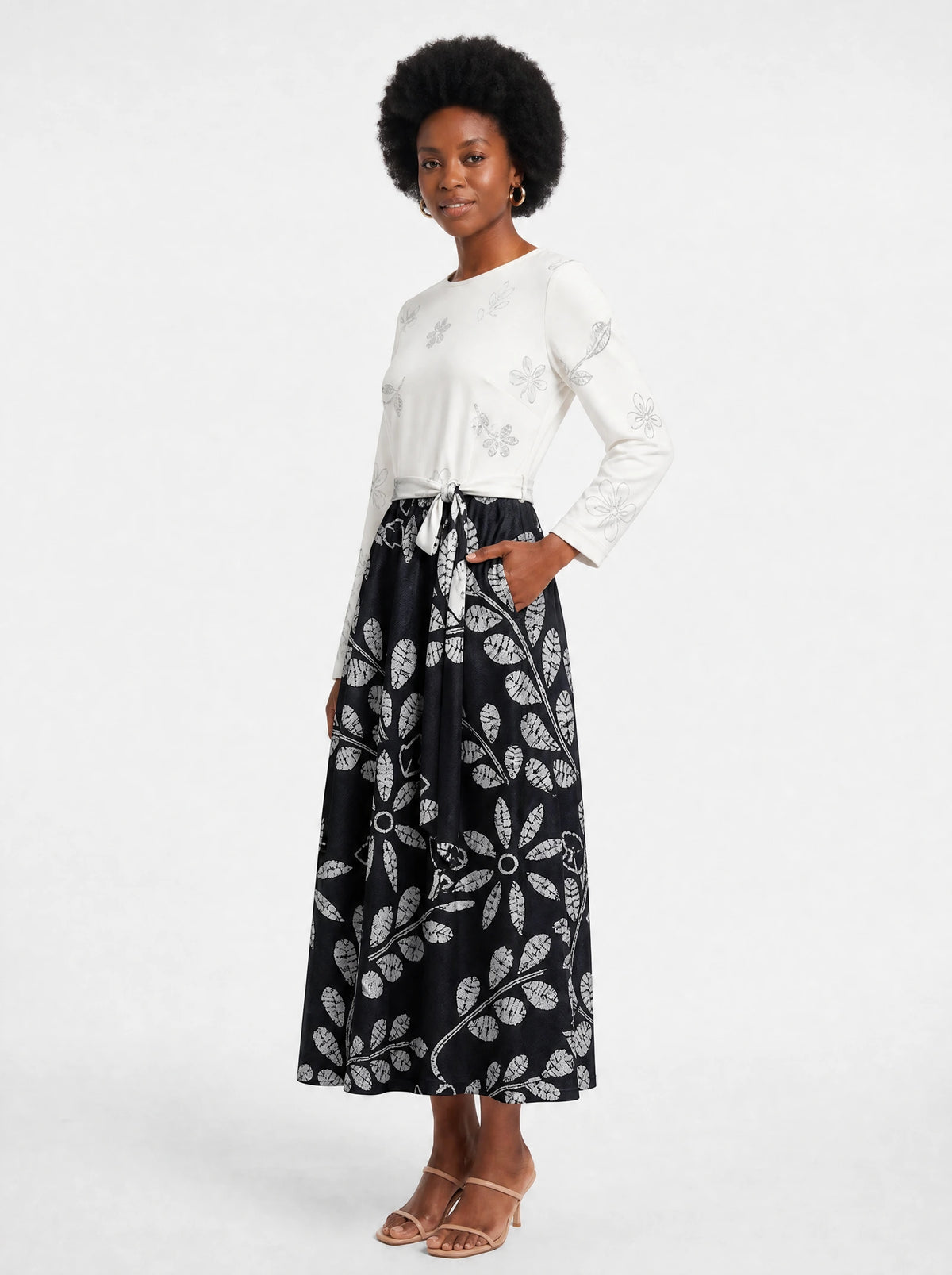 "Kivuli" Long Sleeve Midaxi Dress — front view on model