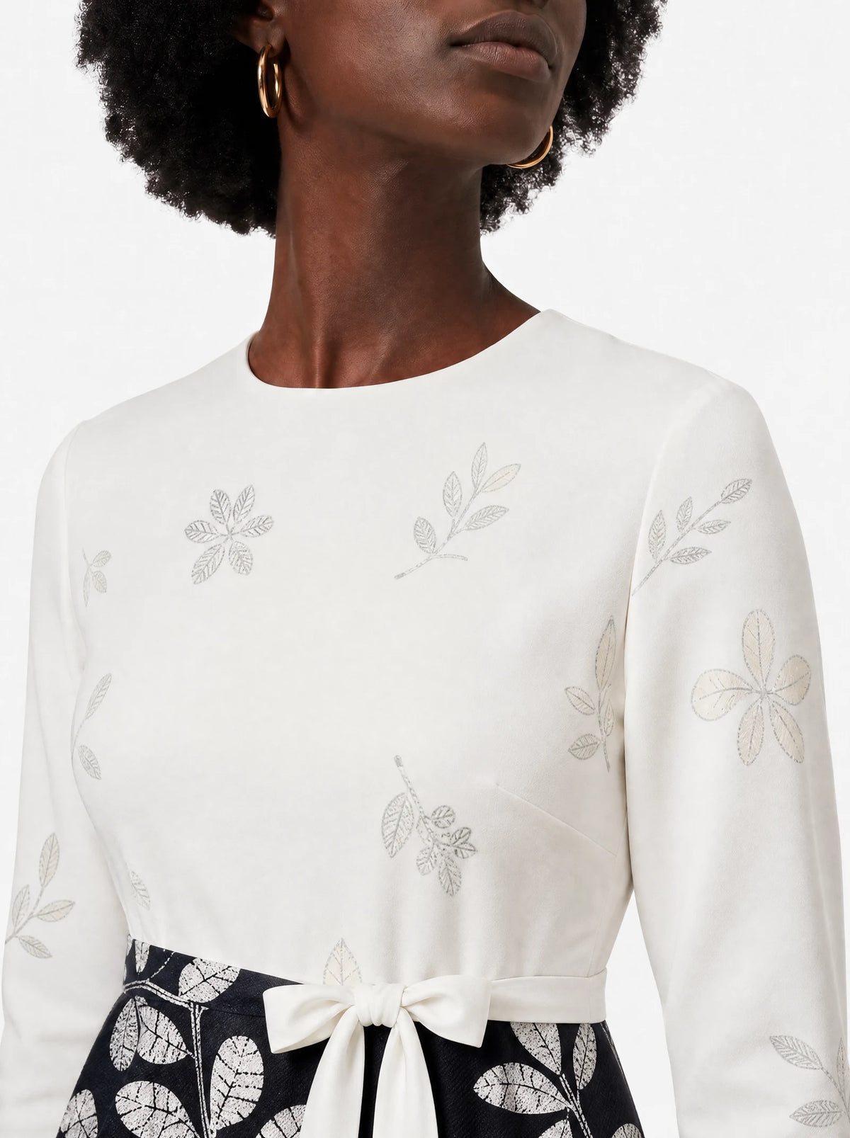 "Kivuli" Long Sleeve Midaxi Dress — close-up of the round neckline and long sleeve