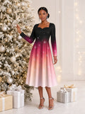 "Kiza" Long Sleeve Sweetheart Midi Dress