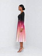 "Kiza" Long Sleeve Sweetheart Midi Dress — side view on model