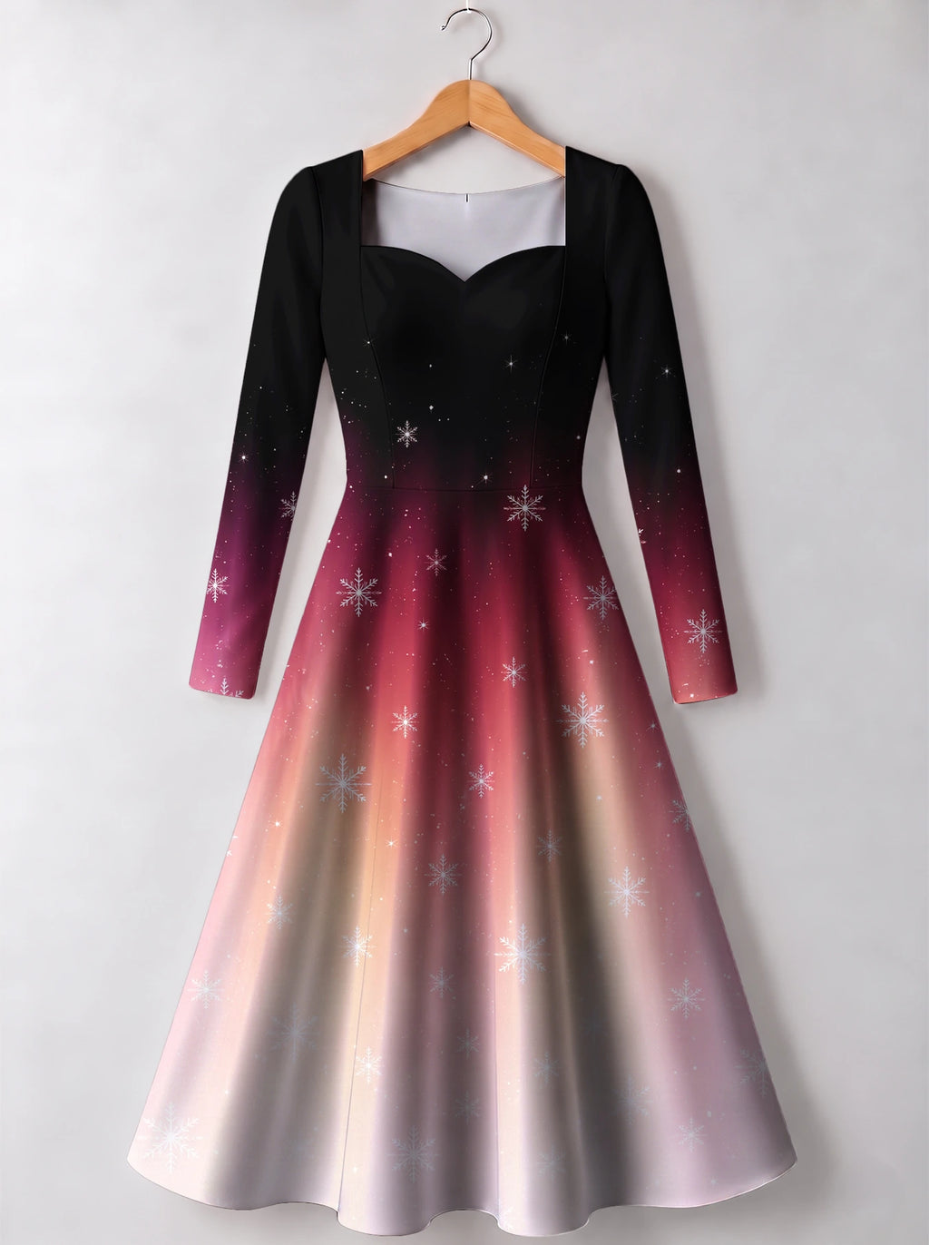 "Kiza" Long Sleeve Sweetheart Midi Dress — front view