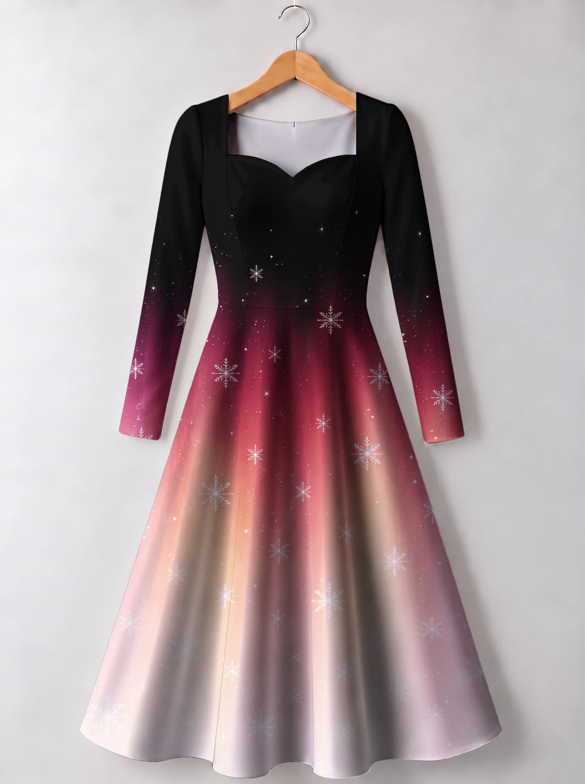 "Kiza" Long Sleeve Sweetheart Midi Dress — front view