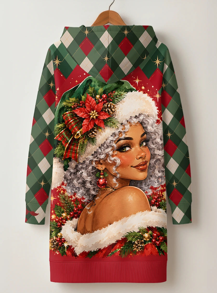 "Kofia" Christmas Hoodie Dress — back flat
