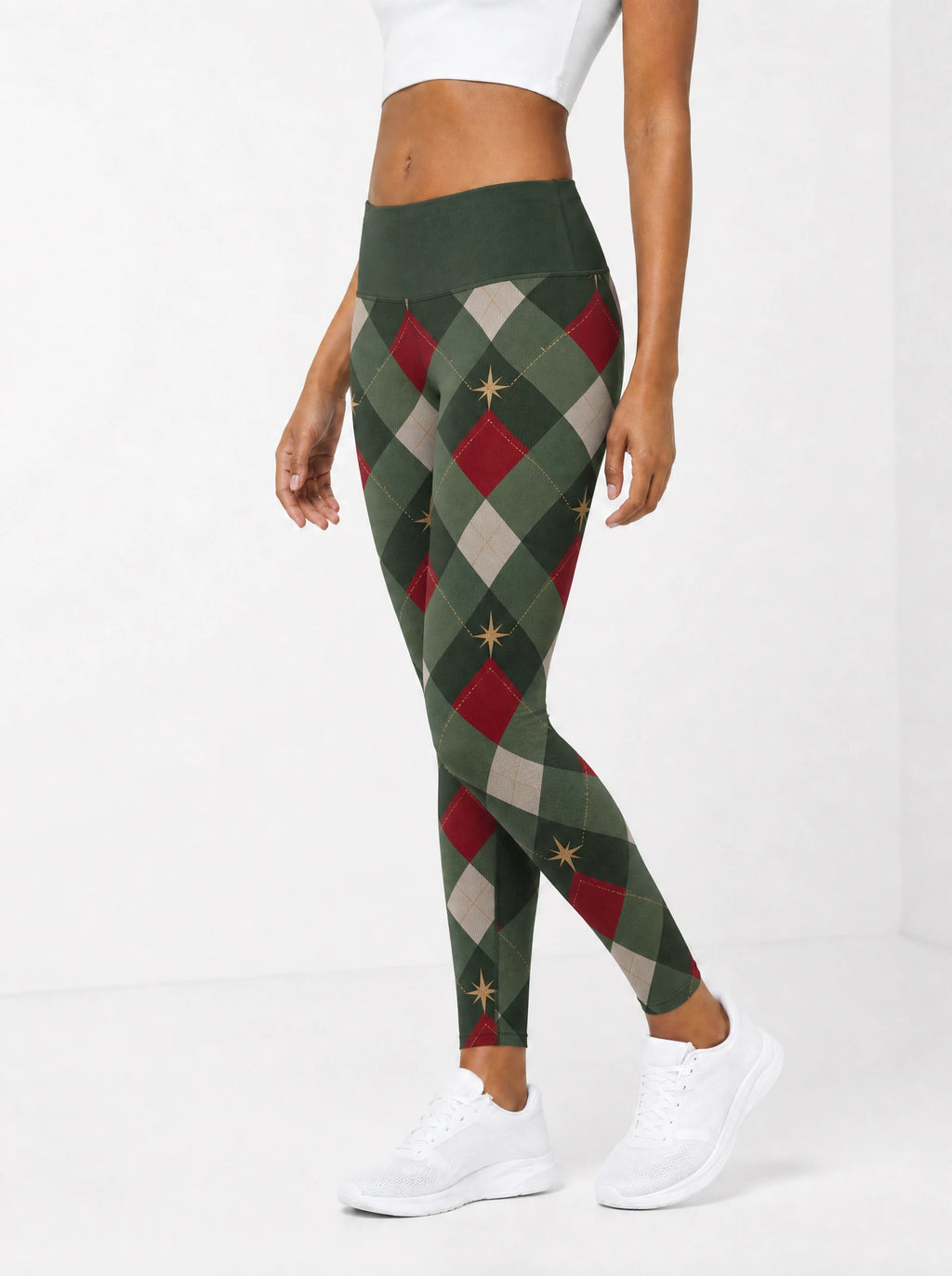 "Kofia" Christmas Leggings — side view on model, walking
