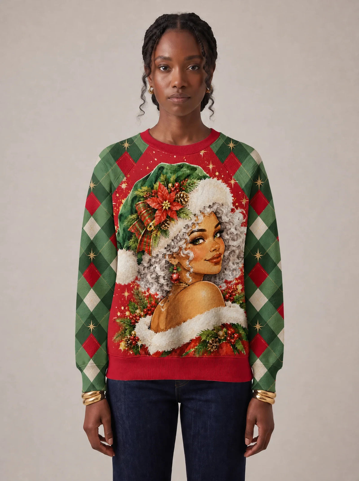 "Kofia" Christmas Sweatshirt — front view on model
