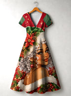 "Kofia" Christmas V Neck Midi Dress