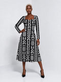 "Kuba" Long Sleeve Sweetheart Midi Dress