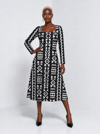 "Kuba" Long Sleeve Sweetheart Midi Dress — front view on model