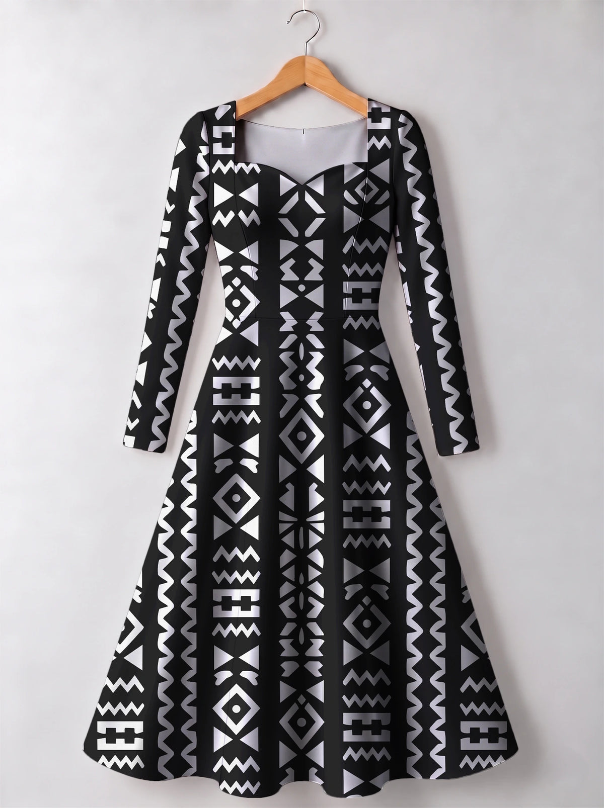"Kuba" Long Sleeve Sweetheart Midi Dress — front view