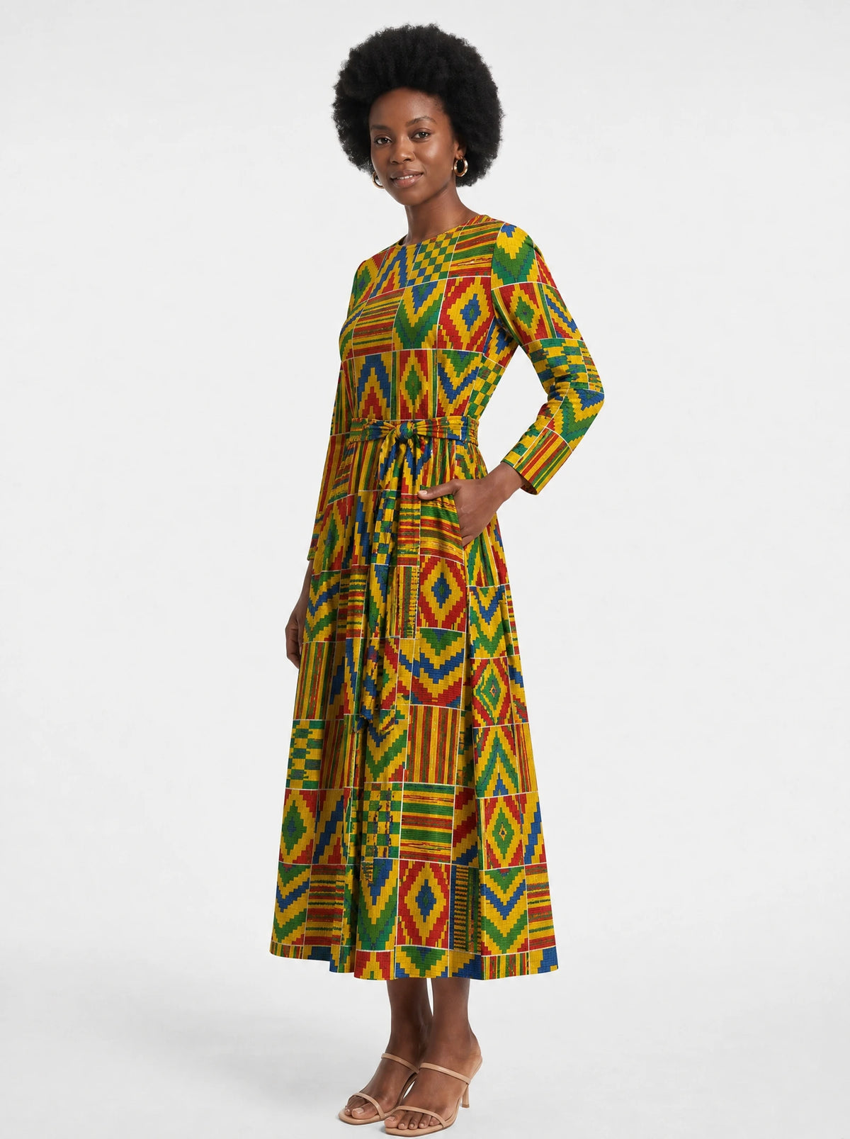 "Kumasi" Long Sleeve Midaxi Dress — front view on model