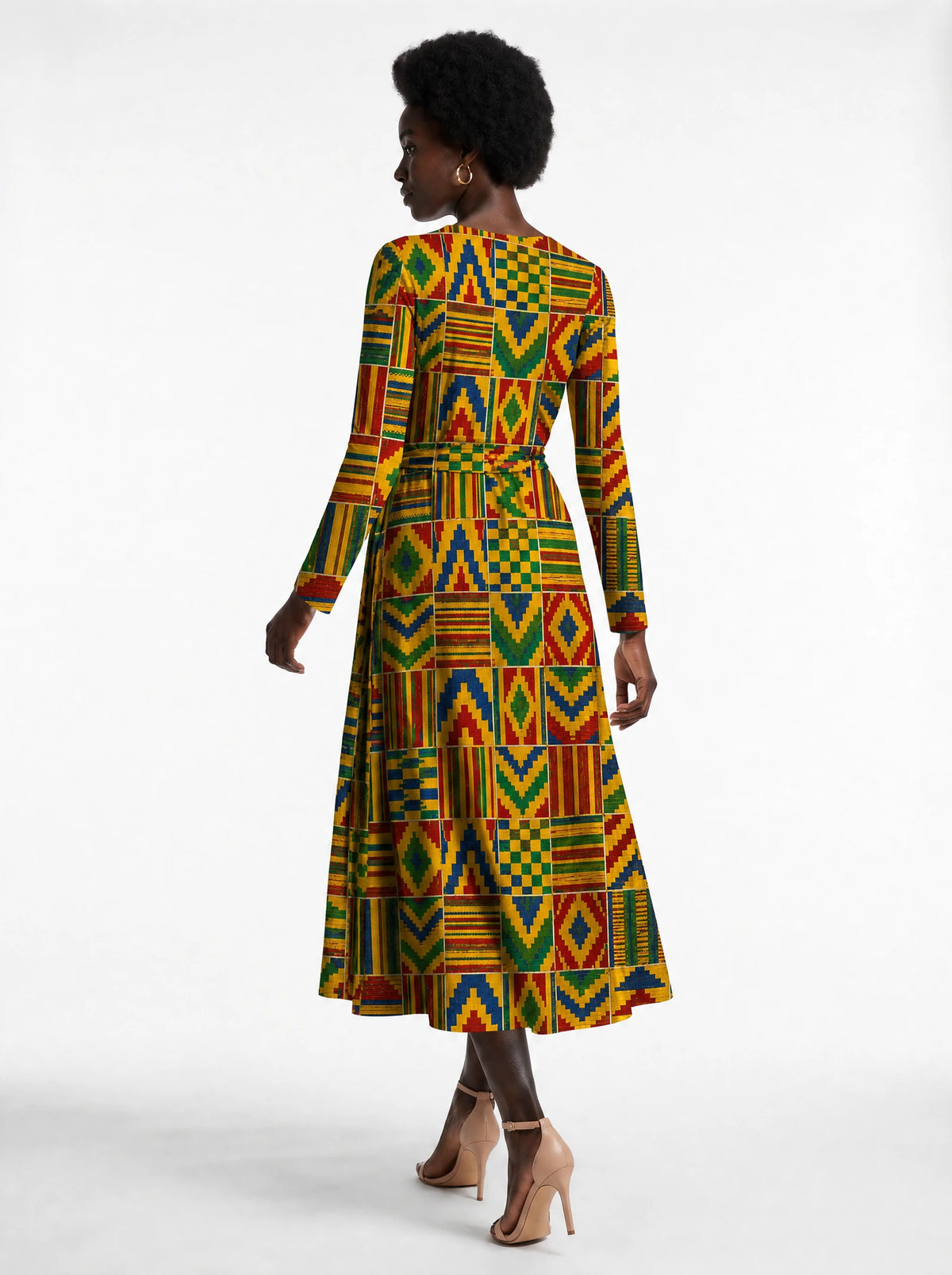 "Kumasi" Long Sleeve Midaxi Dress — back view on model