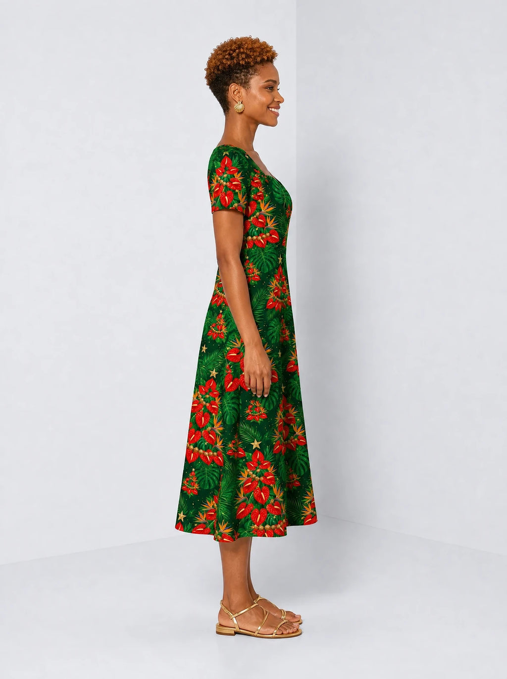 "Kuumba" Sweetheart Midi Dress — side view on model
