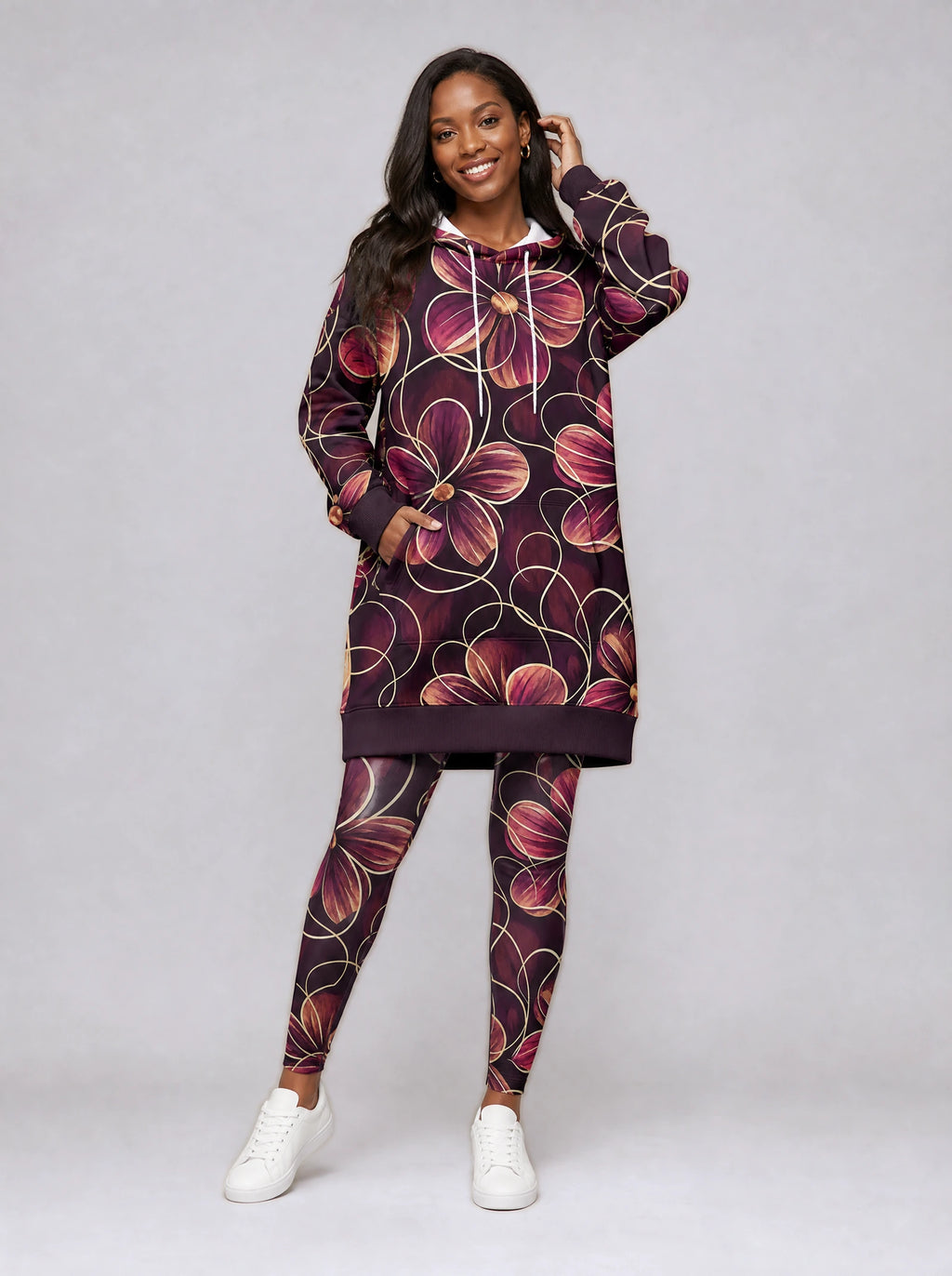 "Machipuko" Leggings — full length on model, styled with the matching hoodie dress