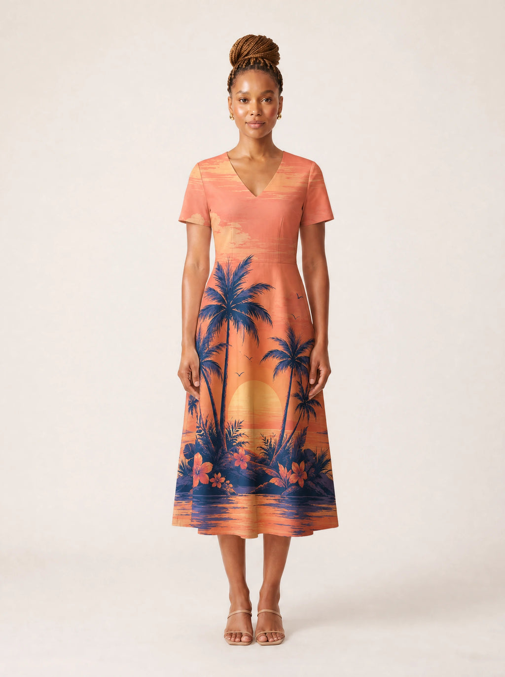 "Machweo" V Neck Midi Dress — front