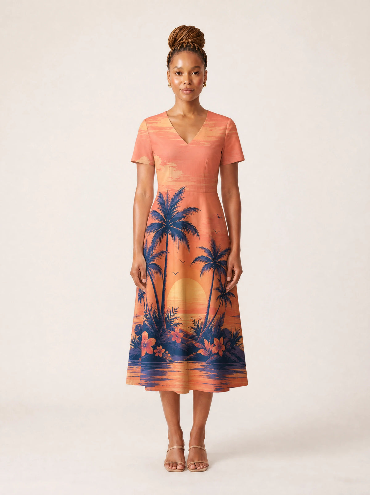 "Machweo" V Neck Midi Dress — front