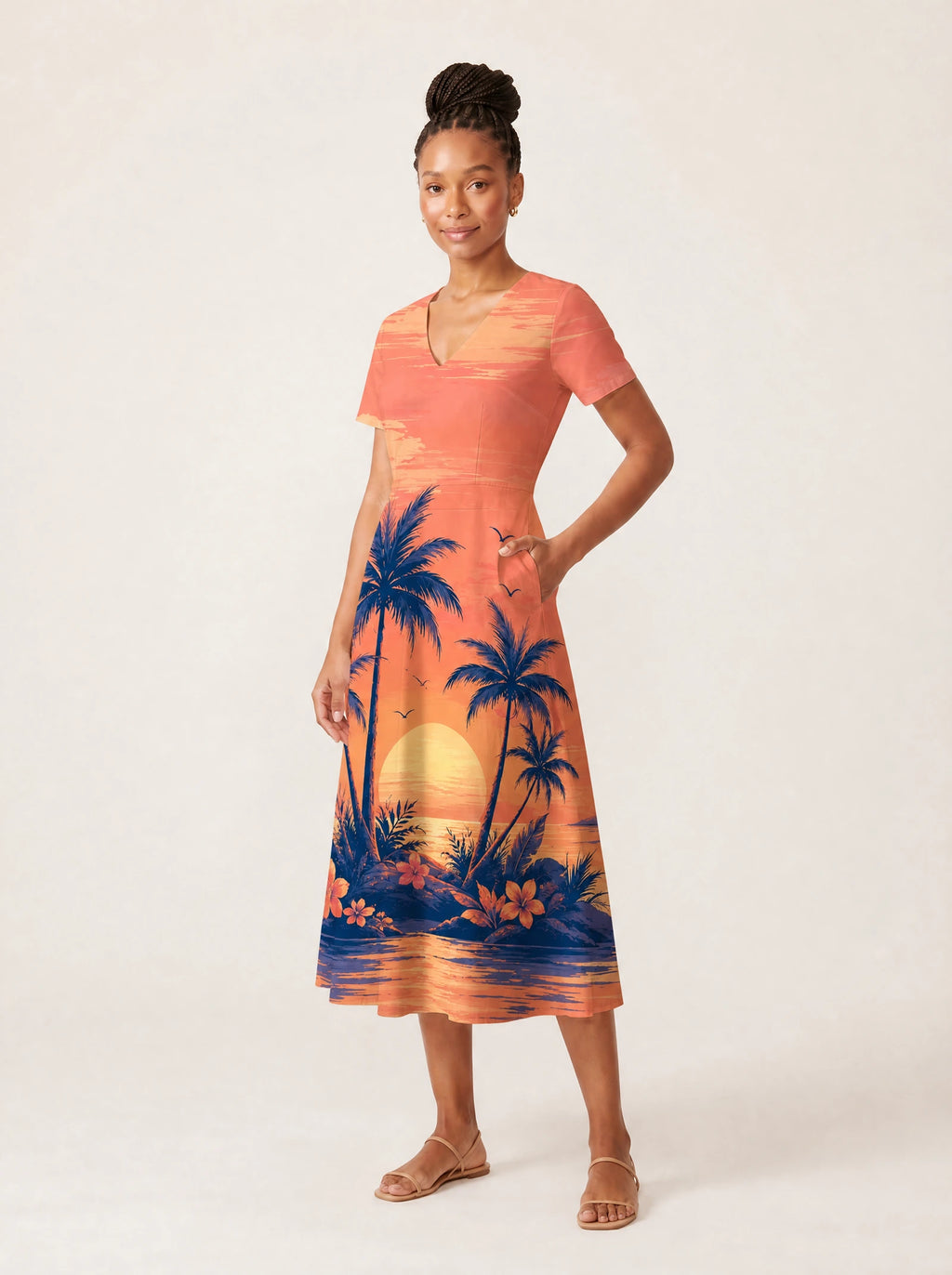 "Machweo" V Neck Midi Dress — full body