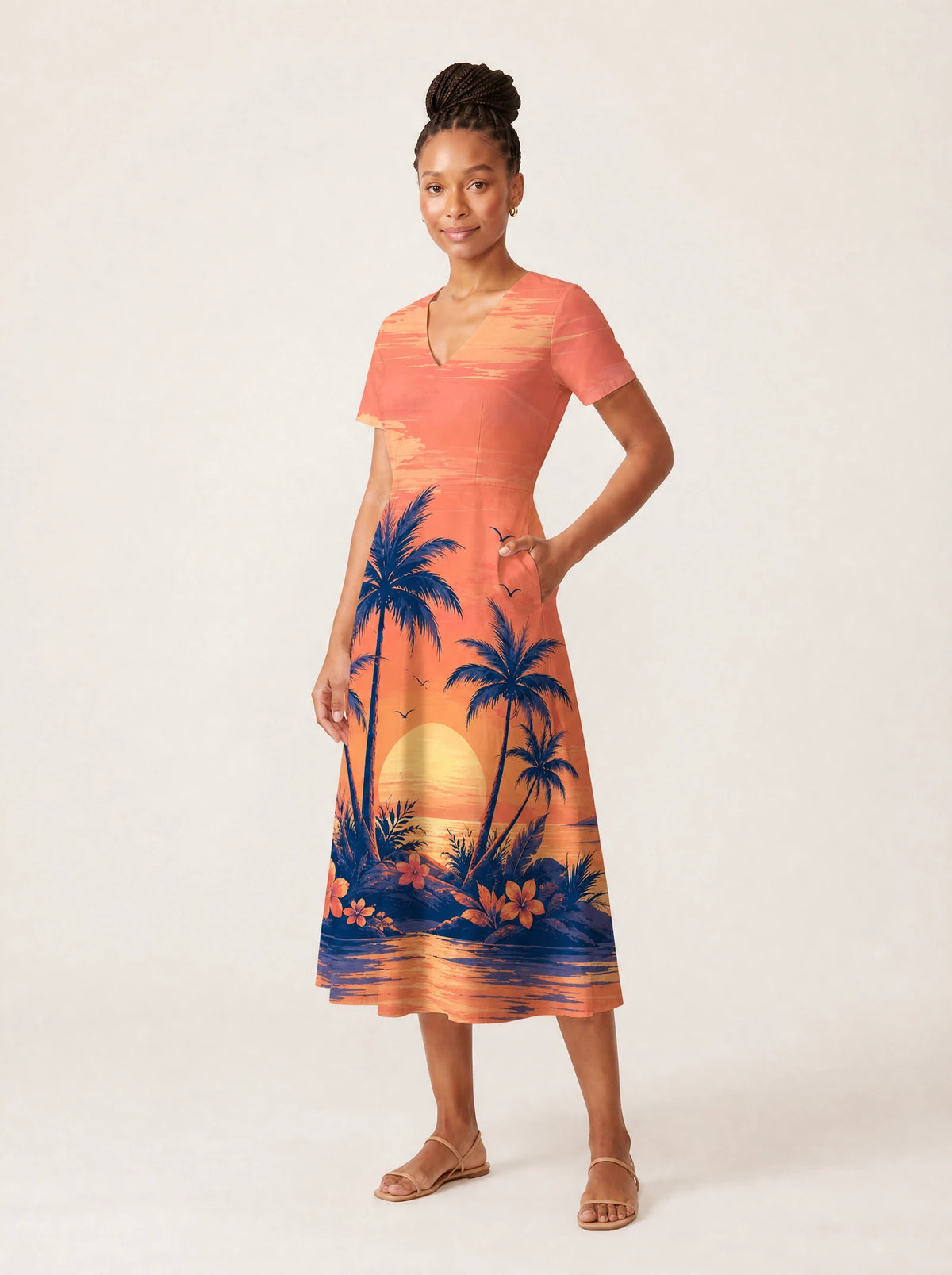 "Machweo" V Neck Midi Dress — full body