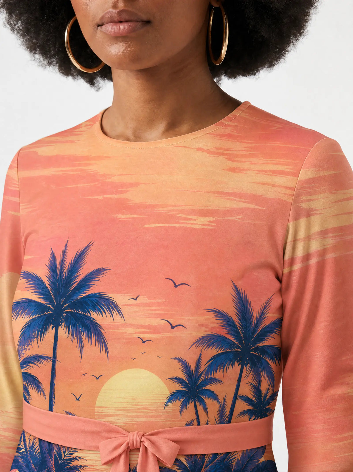 "Machweo" Long Sleeve Midaxi Dress — close-up of the round neckline and long sleeve