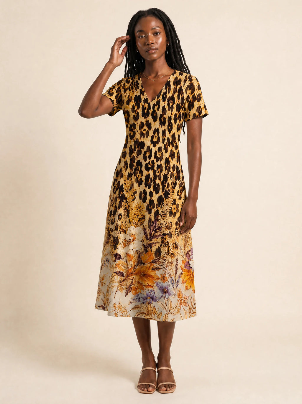 "Madoa" V Neck Midi Dress — front