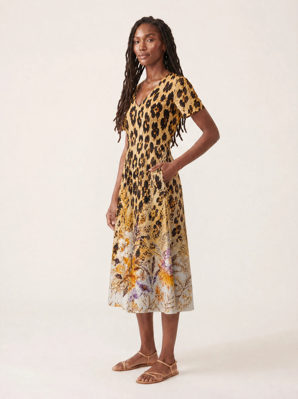 "Madoa" V Neck Midi Dress — full body