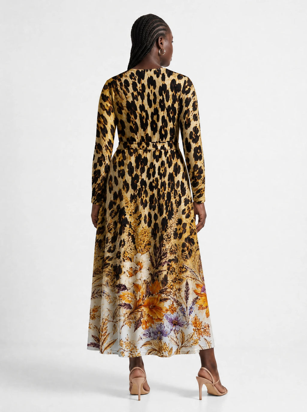 "Madoa" Long Sleeve Midaxi Dress — back view on model